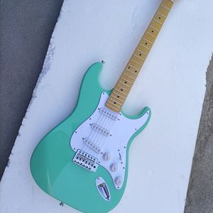 6 Strings Green Electric Guitar with SSS Pickups Yellow Maple Fretboard Customizable