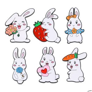 Spille Spille Simpatico piccolo coniglio Spille Set 6 pezzi Cartoon Animal Smalto Distintivi di vernice per ragazze Bunny Lega Pin Camicia Gioielli Regalo B Dh4Mu
