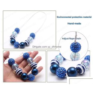 Collane con ciondolo Stile blu Bambini Bambino Perline Collana Affascinante corda regolabile per ragazze Fatti a mano Gioielli robusti Consegna a goccia Collo Dhq40