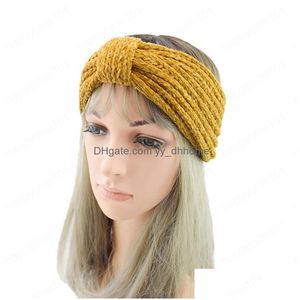 Headbands Ladies Autumn Winter Knit Hairband Soft Head Wrap For Women Thicken High Quality Elastic Headband Warm Wool Hair Accessori Dhljr