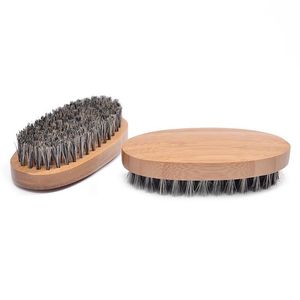 Natural Boar Hair Bristle Beard Mustache Brush Shaving Comb Men Face Massage Round Wood Handle Handmade Beard Brushes Cepillo Para Bigote Y Barba