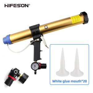 Caulking Gun HIFESON Cylinder 600ml Pneumatic Glass Glue Foam Tool Adjustable Pressure and Low Noise 20PCS Nozzle Set 221128