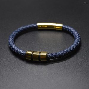 Strand 5pcs/lot Custom Logo Trendy Genuine Leather Men's Jewelry Gold Metal Round Spring Clasp Simple Rope Bracelet For Women