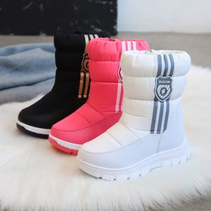 Botas inverno quente tornozelo de pele crianças pretas sapatos peludos meninas não -lip à prova d'água calçados calçados infantis neve rosa 221125