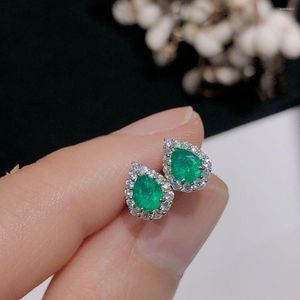 Серьги для стадаров Boeycjr 925 Серебряная груша Cut 4x5mm Natural Emerald красочный драгоценный камень для женщин подарок