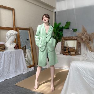 Abiti da donna 2022 Boyfriend Style Giacca verde allentata Moda manica lunga in cotone Casual monopetto Autunno Donna Blazer Top