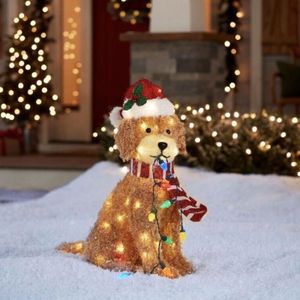 Decorazioni da giardino Goldendoodle Holiday Living 36x16cm Christmas LED Light Up Fluffy Doodle Dog Decor con stringa Decorazione esterna 221125