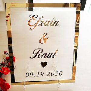 Party Decoration Custom Bride Groom Name Mirror Frame Wedding Signage Personlig transperant akrylskyltplatta med nagelinredning gynnar 221128