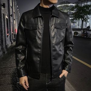 Wholesale Men's Jackets Men's Lapel Leather Man Motorcycle Jacket Slim Fit Autumn And Winter Casual Korean Version PU Coats