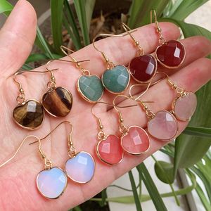 Natural Crystal Stone Heart Dangle Earrings for Women Opal Obsidian Amethyst Lapis Pink Reiki Crystal Earring