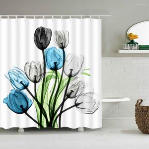 Shower Curtains Flower Tulip Retro Pattern Printing Waterproof Polyester Fabric Bathroom Accessories Curtain Background Decor