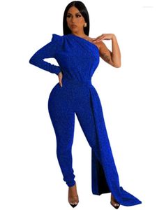 Ethnic Clothing Jumpsuit African Clothes Women One Shoulder Pencil Pant Romper Playsuit Fashion Solid Splice Elegant Sexy Party