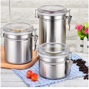 Storage Bottles Home Stainless Steel Tea Coffee Food Kitchen Container Seal Jars With Plastic Cover Buckle 4pc/set