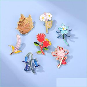 Pinos broches flores esmalte broche pino anagallis lily nishang flor bambu brotos de desenho animado designer de distintivos