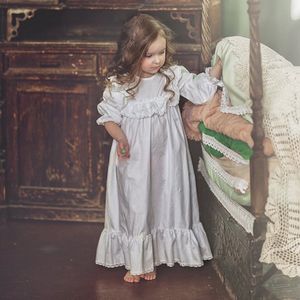 잠옷 귀여운 어린이 소녀 로리타 드레스 공주 슬립 셔츠 레이스 주름 밤 나이트 가운.