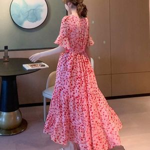 Sıradan elbiseler yaz Kore moda kadın giyim çiçek maxi şifon elbise kadın rahat uzun kollu vintage tunikler balo elbiseleri 221126