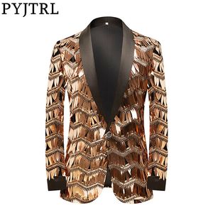 Erkek Suit Blazers Pyjtrl High-End Şampanya Altın Uzun Püskül Sequins Stage Singer Banquet Düğün Damat Takım Ceket 221124