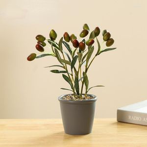 Fiori decorativi Simulazione bonsai di ulivi artificiali Simulazione di agrifoglio piccolo pianta falsa in vaso per l'ufficio di casa paesaggistica