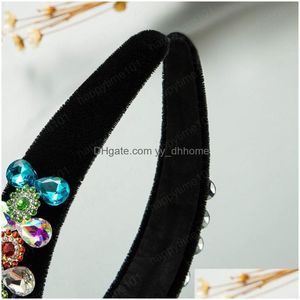 Stirnbänder Colorf Kristall Blume Stirnband Vintage Glänzende Strass Gepolsterte Schwarz Veet Haarband Weibliche Party Kopfbedeckungen Drop Lieferung J Dhmei