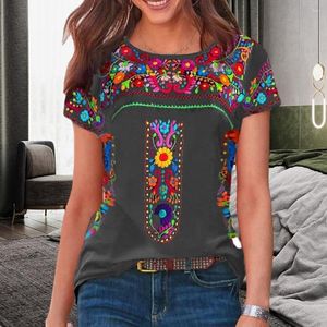 Women's Blouses Summer Women Top O-neck Short Sleeve Loose Fit T-shirt Vintage Boho Ethnic Floral Print Tee Shirt Female Clothing Workwear