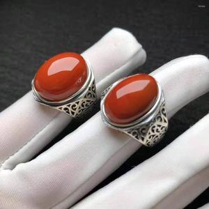 Küme Yüzükleri Doğal Kırmızı Agate Erkekler Yüzük S925 Sterling Gümüş Takı Bague Homme Anillo Hombre Nadir Değerli Zarif Cazibe