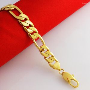 Link Bracelets 10mm 8.66" Solid Yellow Gold Filled Figaro Chains Womens Mens Bracelet Jewellery