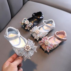 Wholesale Flat Shoes Autumn Children's Rhinestone Sequins Princess Spring Girls Pearl Bow Leather Student Fashion Performance Single Shoe