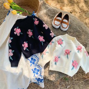 Cardigan 2-7T Floral Embroidered Sweater Autumn Girls Clothes Baby Kids Knitwear Long Sleeve Cotton Pullover Tops 221128