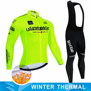 Zestawy koszulek rowerowych Tour Of Italy ciepły zimowy polar termiczny mężczyźni jazda na świeżym powietrzu MTB Ropa Ciclismo zestaw spodni na szelkach odzież 221125