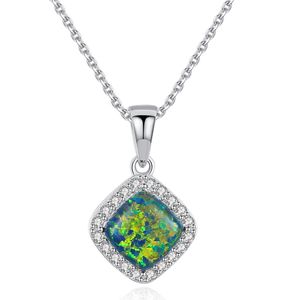 Retro Square Opal Pendant Necklace S925 Silver Micro Set Zircon Exquisite Necklace Europe Fashion Women Collar Wedding Party Jewelry Valentine's Day Gift SPC