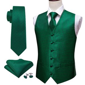 Men's Vests Green Suit Vest Men Paisley Waistcoat Plaid Silk Tie Handkerchief Cufflinks for Wedding Summer Tuxedo MJ-2004 Barry.Wang 221124