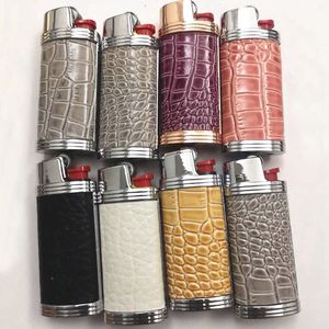 Latest Smoking Colorful PU Leather Zinc Metal Replaceable Inside Lighter Case Sheath Casing Shell Protection Sleeve Portable Dry Herb Tobacco Cigarette Holder