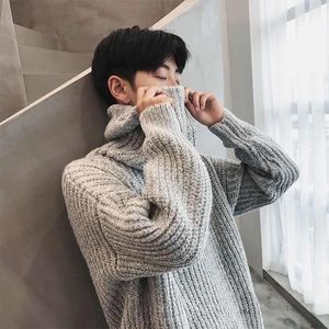 Men's Sweaters Autumn And Winter Turtleneck Sweater Men's Wild Knitted Jacket Solid Warm Slit Wear Pullover Fashion Top 221128