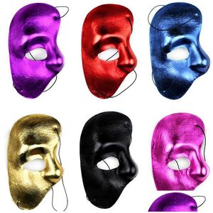 Party Masks Men Festive Phantom Face Half Of The Night Opera Masks Women Ball Masquerade Party Supplies Mask Halloween Left Masked H Dh3Pm