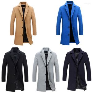 Erkek trençkotlar kış şık resmi resmi palto ceket erkekler için düz renkli uzun kollu dış giyim düğmesi moda erkek