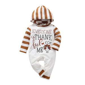 Rompers 0622 Lioraitiin 018M Infant Baby Girl Autumn Romper Long Sleeve Letter Turkey Printed Hooded Jumpsuit Clothing 221125