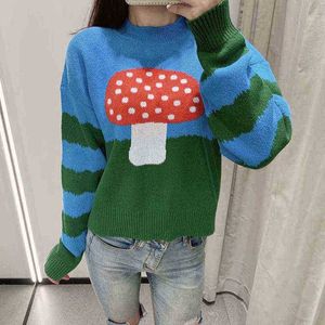 Women's Sweaters Sweaters Women Harajuku Chic Preppy Style Loose Mushroom Print Jumpers Teens Autumn Winter Knitwear Casual Crop Girls Sweaters J220915