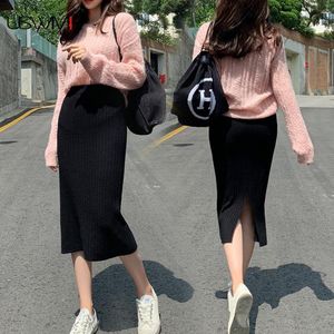 Skirts Women Skirt Winter Fashion Outwear Leisure Knitted Solid Color Vintage Elastic Waist Comfort Warm Female