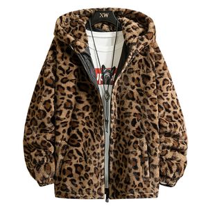 Mens Down Parkas Leopard Hooded Winter Jacket Japanese Streetwear Casual Plush s For Brand Coat 221128