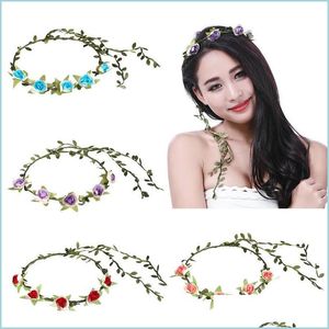 Decorative Flowers Wreaths Flower Crown Paper Floral Hair Band Ocean Vacation Wreaths Red Blue Orange Pink Color Ladies Artificial Dhkwl