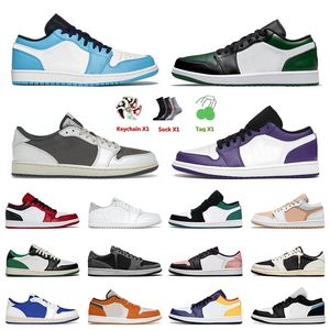 2023 도착 스포츠 농구화 OG Jumpman 1 1S LOW UNC Pine Green Reverse Mocha TS X Court Purple Black White Trainers 스니커즈 크기 12