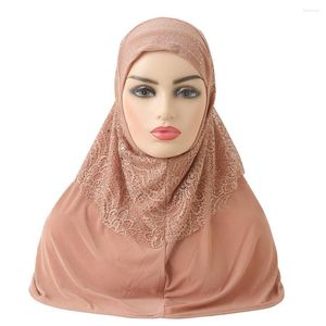 Szaliki kobiety One Piece muzułmańskie hidżab koronkowe aplikacje Patchwork Długie głowę owijka islamska szalik turban szal z brokatemnestonem