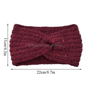 Fasce per capelli invernali a maglia Fasce di lana Donne Bohemian Cross Fasce per capelli Tessitura Headwrap Fascia fatta a mano Accessori per capelli Drop D Dhxju