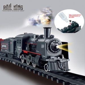 Modello pressofuso Ferrovia a batteria Treno merci classico Locomotiva a vapore ad acqua Playset con simulazione di fumo Giocattoli elettrici 221125