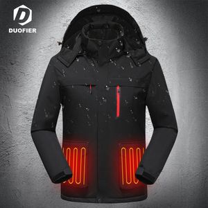 Męskie kurtki Outdoor Płaszcz Mężczyźni podgrzewana elektryczna bateria USB długie rękawy ogrzewanie z kapturem kurtka ciepła zima odzież termiczna odpinana deszczowa 221128