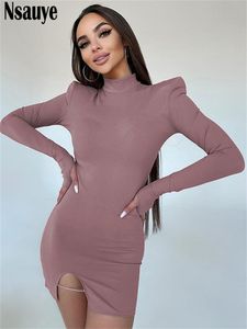 Casual Dresses Nsauye Evening Birthday Dresses For Women Long Sleeve Turtleneck Pullover Mini Wrap Sexy Club Dress Party Fall Outfits 221126