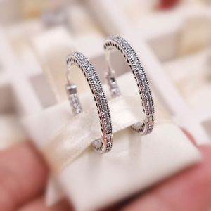 925 Sterling Silver Sparkle & Hearts Hoop Earrings Fits European Pandora Style Jewelry Fashion Earrings