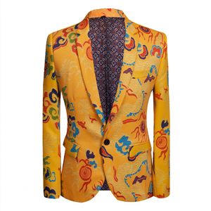 Herrenanzüge Blazer Mode Gelb Casual BoutiqueChinese StyleCrane Print Anzugjacke Mann Mantel Hochzeitskleid Top 221124