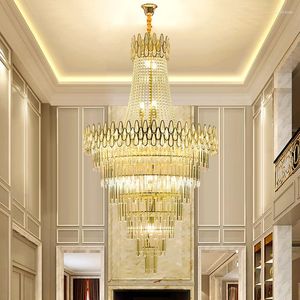 Lampadari Luxe Moderne Kristallen Kroonluchter Voor Trap Grote Loft Opknoping Lichtpunt Goud Home Decor Cristal Lampada Woonkamer Lustre