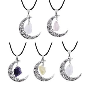 Natural Crystal Stone Necklaces Starry Sky Moon Gemstone Pendant Necklace Sweater Decoration Fashion Jewelry With Chain